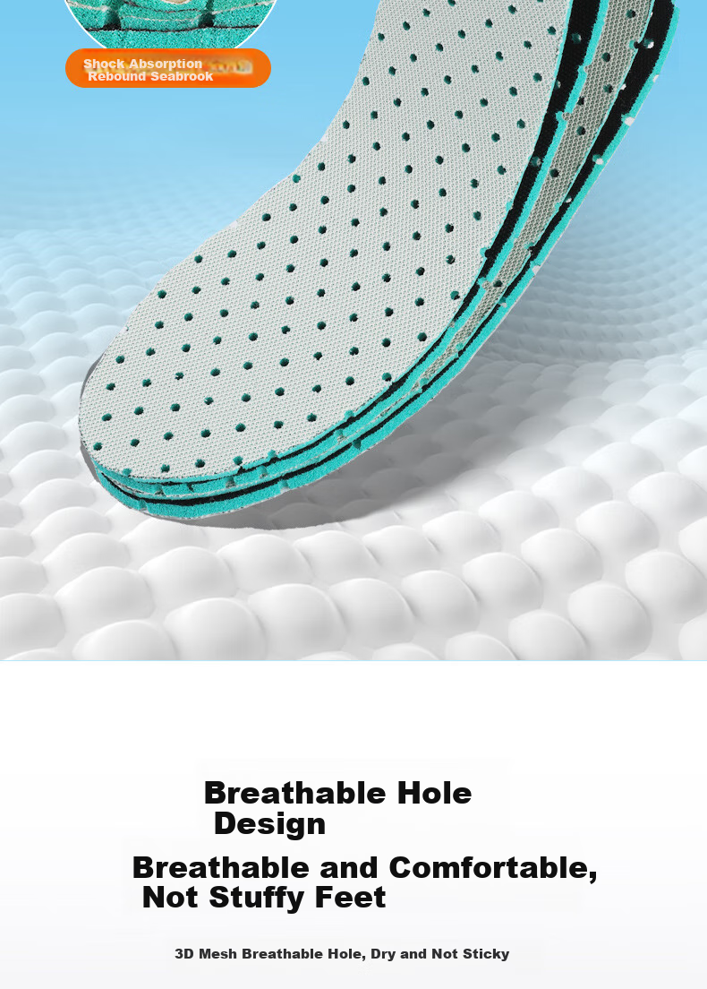 FOOTOPPO Children's Sports Shoe Inserts for Boys And Girls, Summer Soft Elastic Breathable Sweat-Absorbing Shoe Insoles, Cuttable 6