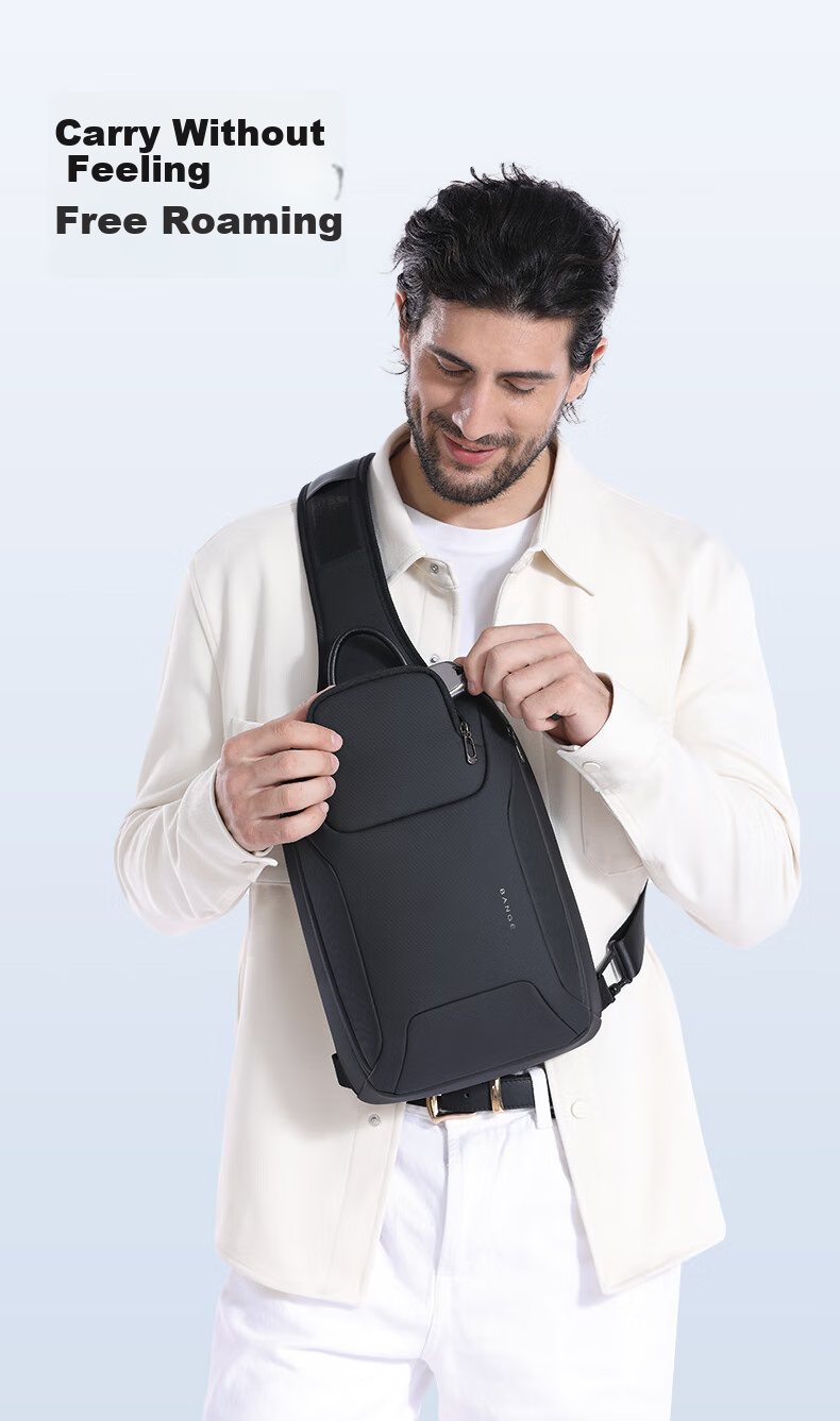 Bange Business Casual Chest Bag, Large Capacity Crossbody Bag, IPad Tablet Bag, Multifunctional Commuter Shoulder Bag for Men, 8031 Black 2