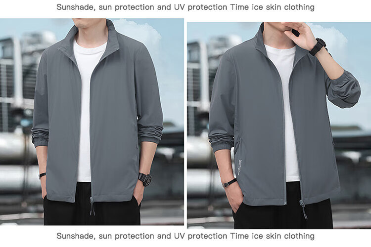 ROMON Men's Summer Outdoor Casual Sun Protection Jacket Stand Collar UV Protection Skin Jacket Blue 3XL 14