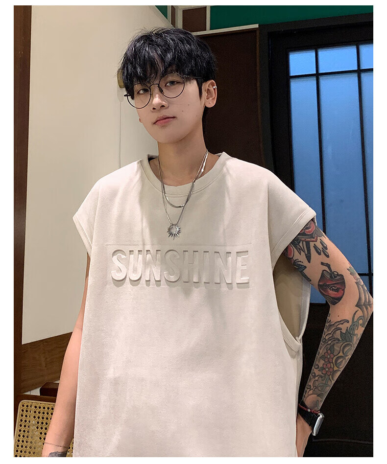 Zofili Men's Summer Letter Steel Stamp Loose Casual Versatile Sleeveless T-Shirt Youth Trendy Sports Vest Tank Top 13