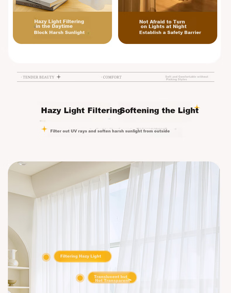 Ali Sheer Curtain for Balcony, Living Room Bay Window, Bedroom, Nordic Style, White Gauze, Width 3*2.6m, Hook Style, Single Panel 8