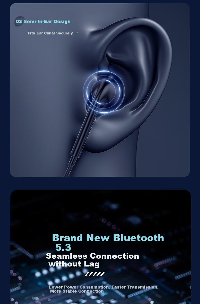 ZGA Neckband Bluetooth Earphones for Sports And Running with Long Battery Life, Large Capacity, Compatible with Apple, Huawei, Xiaomi, OPPO, Android In-Ear Headphones 7