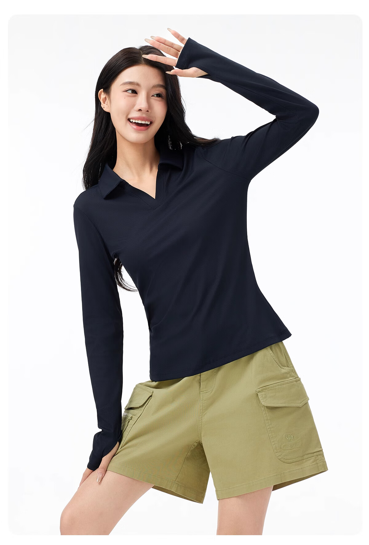 CAMEL 【UPF1000+】 Women's Outdoor Quick-Dry Polo Shirt, Spring Long Sleeve V-Neck, Cooling Breathable Sun Protection T-Shirt, Size M 8