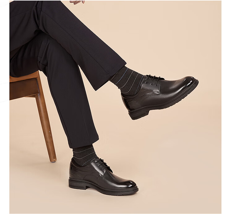 Aokang Men's Shoes, Spring 2025 Business Formal Leather Shoes, Cowhide British Style, Height-Increasing Lace-Up Leather Shoes, Brown, Size 40 6