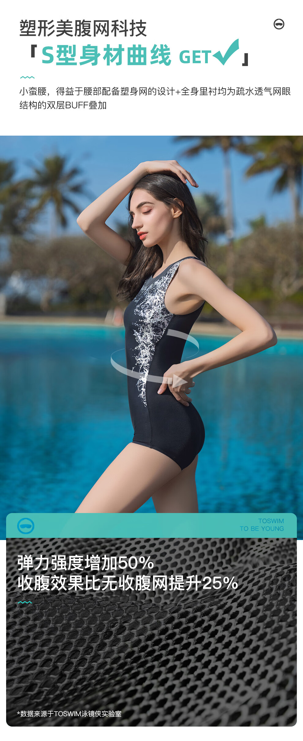 TOSWIM Women's One-Piece Swimsuit, Boyshort Style, Sleeveless, Sun Protection, Slimming Effect, Dark Thorn Pattern, 2XL Size 2