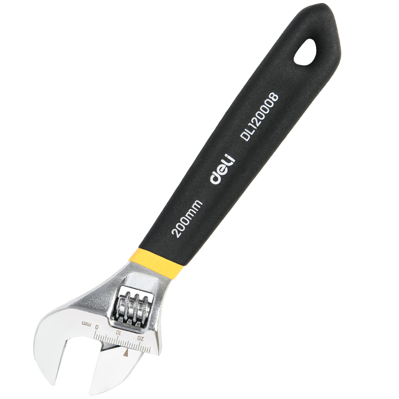 Deli Plastic-Coated Handle Adjustable Wrench, Universal Wide-Mouth Multi-Function Torque Wrench, 8-Inch