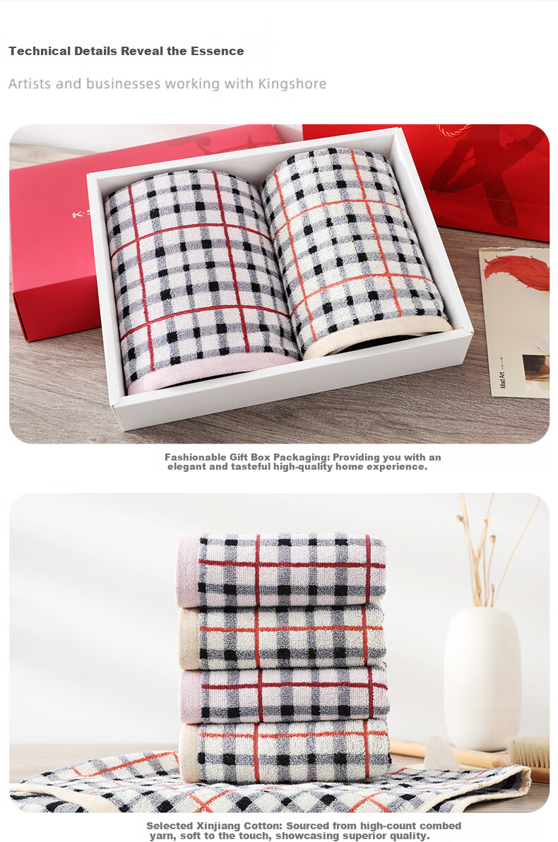 KING SHORE Pure Cotton Towel Sports Face Towel Gift Set Return Gift Class A Pure Cotton Towels 2-Pack Gift Box with Handbag 8