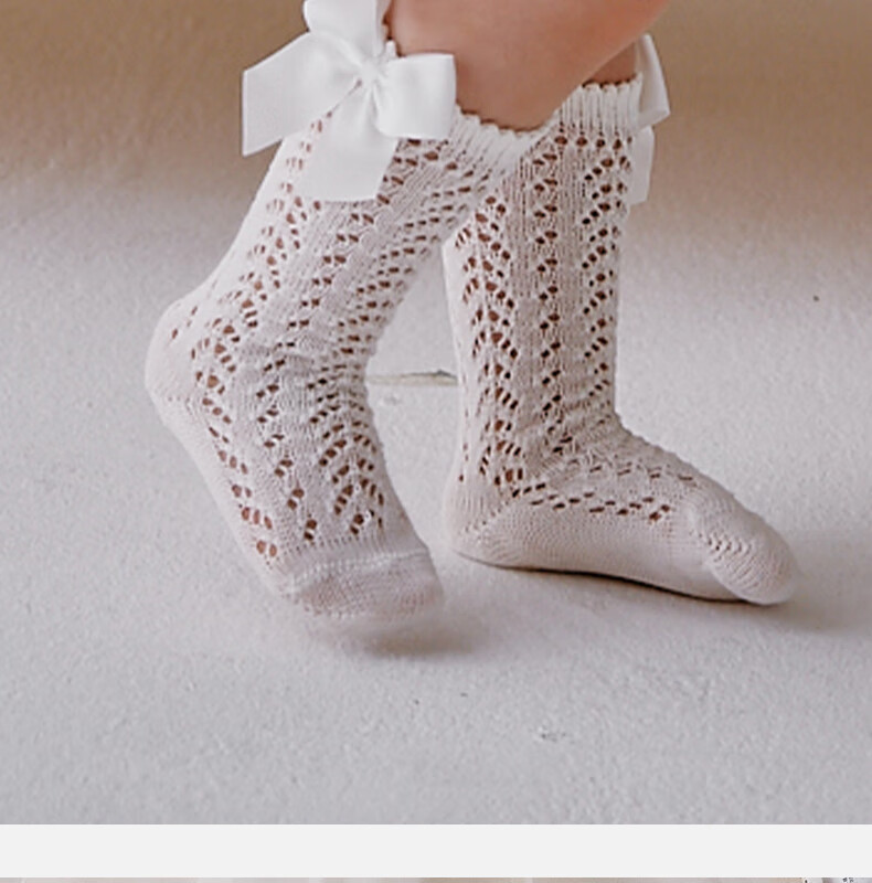 OAK FAMILY Children's Butterfly Bow Thigh-High Socks, Hollow Baby Princess Socks, Thin Style, Toddler Long Socks, White, 0-1 Year Old (S) 9