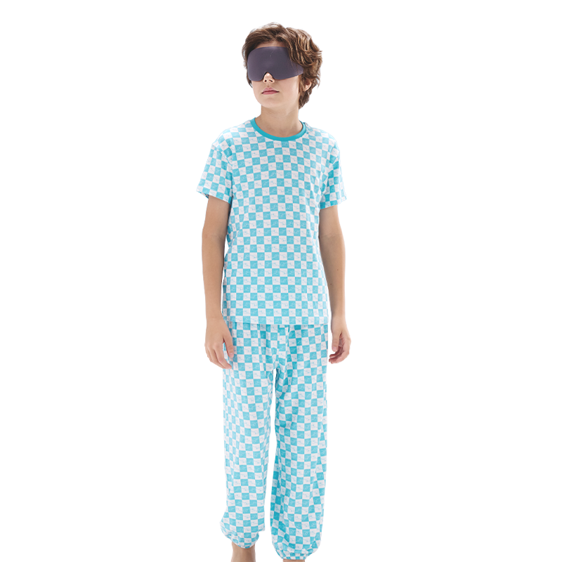Hinos Children's Quick-Dry Short Sleeve T-Shirt And Long Pants Set, Indoor Loungewear, Pink And Blue (Long Pants), Size 130