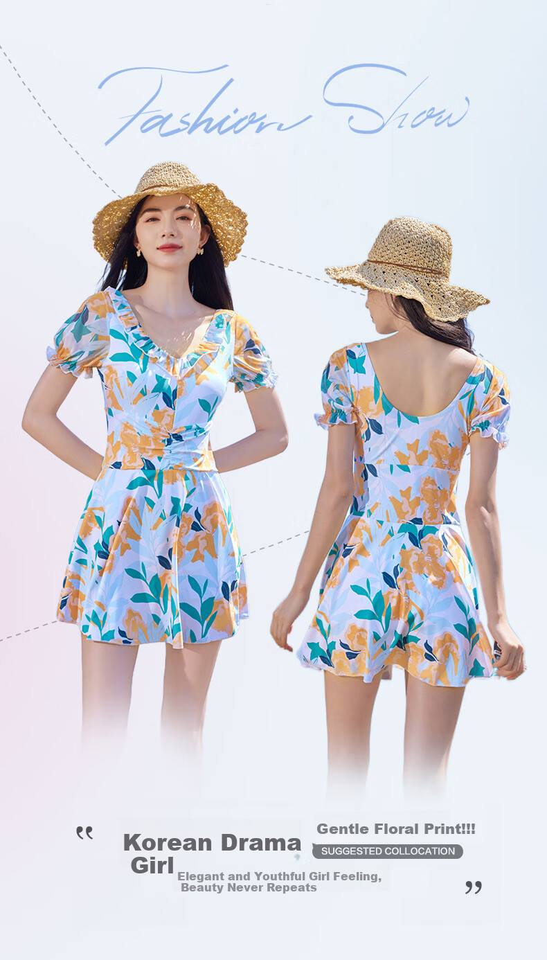 MiiOW Women's Conservative One-Piece Swimsuit with Tummy Control And Slimming Effect, Square Leg Skirt Style, Yellow, 2XL 3