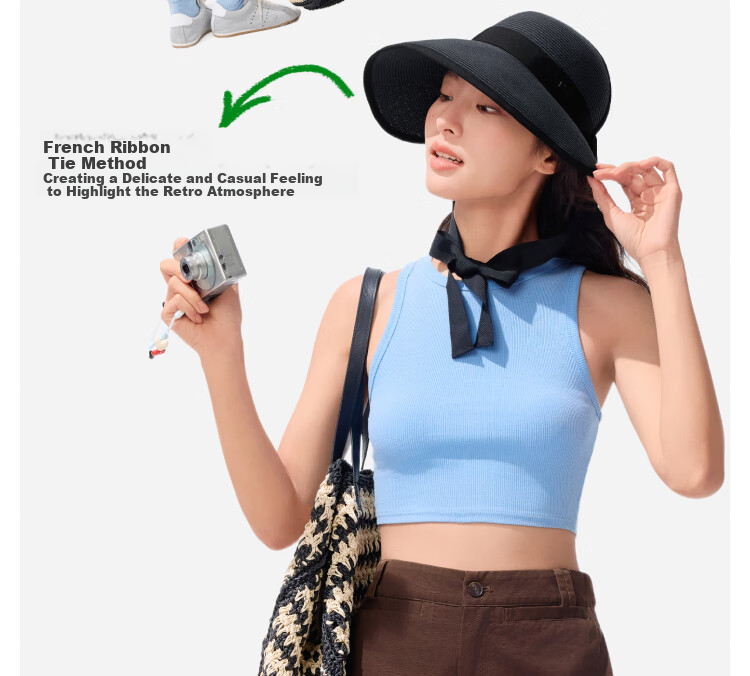 Beneunder Sun Hat for Women, Straw Hat, Sun Protection Hat, Portable Ribbon Hat, Egg Roll GP745 Gray 13