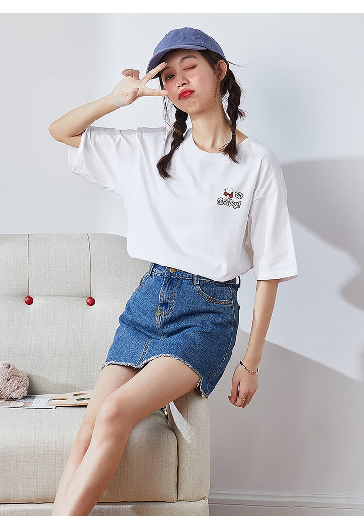 TonLion 2025 Summer Women's New Round Neck Short Sleeve T-Shirt Versatile [Snoopy Collaboration] S Light Purple 10