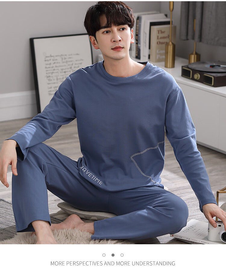 LangSha [100% Cotton] Men's Pajamas, Spring And Summer Simple Loose Comfortable Round Neck Pullover Loungewear Set, Suitable for Outdoor Wear 21