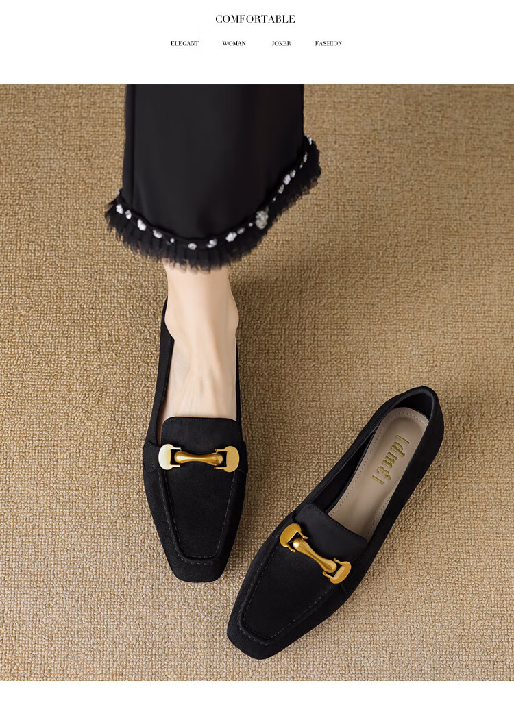 DME Spring Autumn Retro Fashion Simple Versatile Solid Color Deep Mouth Metal Buckle Loafers Women Single Shoes 2