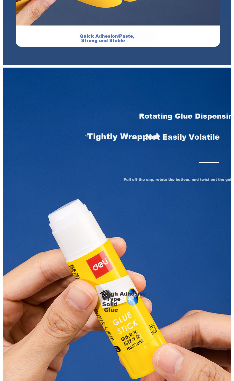 Deli [Lowest Price Online] 36g High-Adhesive PVP Solid Glue Stick, Strong Adhesion, Formaldehyde-Free Quick-Drying Durable Glue Stick, Student Stationery, 12 Pieces, Office Supplies, 27052 9