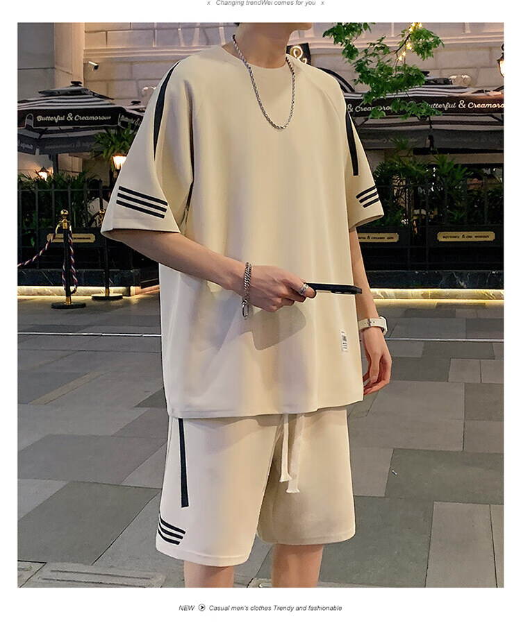 Zuofeili Casual Sports Set for Men, Summer New Style Youth Loose Ice Silk Short-Sleeve T-Shirt And Shorts, Complete Men's Outfit 16