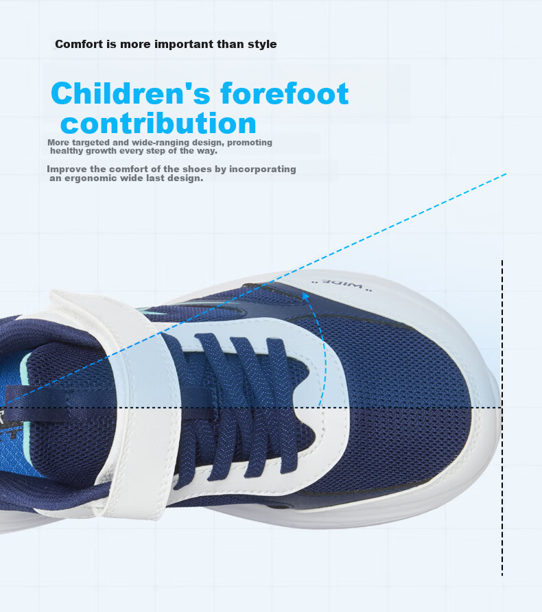 XTEP Children's Shoes, Boys' Mesh Leather Simple Versatile Velcro Strap Running Shoes, Deep Blue, Size 40 2