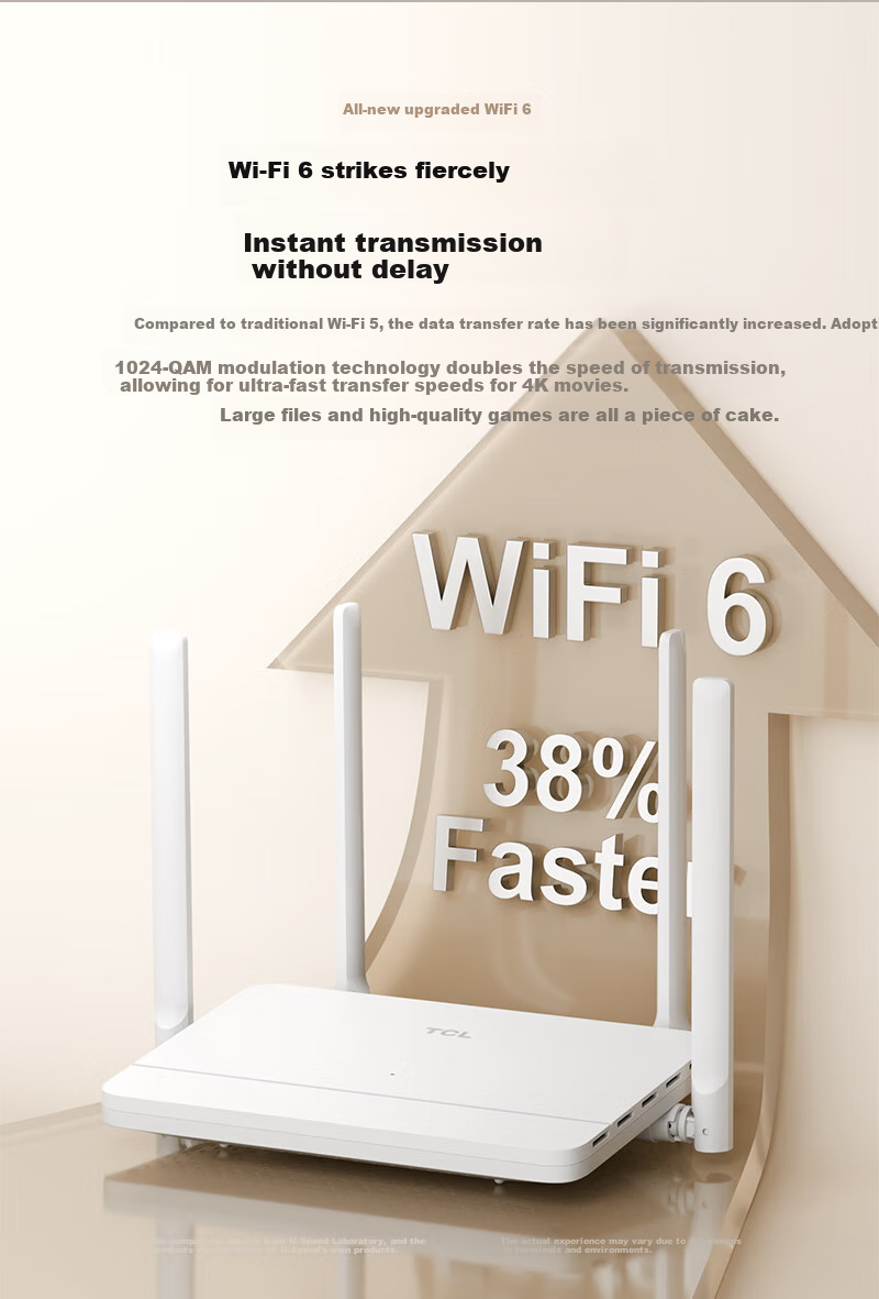 TCL [Gigabit Broadband's Top Choice] AX1500 Wireless WiFi 6 Router, Home 5G Dual-Band High-Speed WIFI Router, Whole-House Network Coverage, Intelligent Wall-Penetrating Signal Enhancement 3