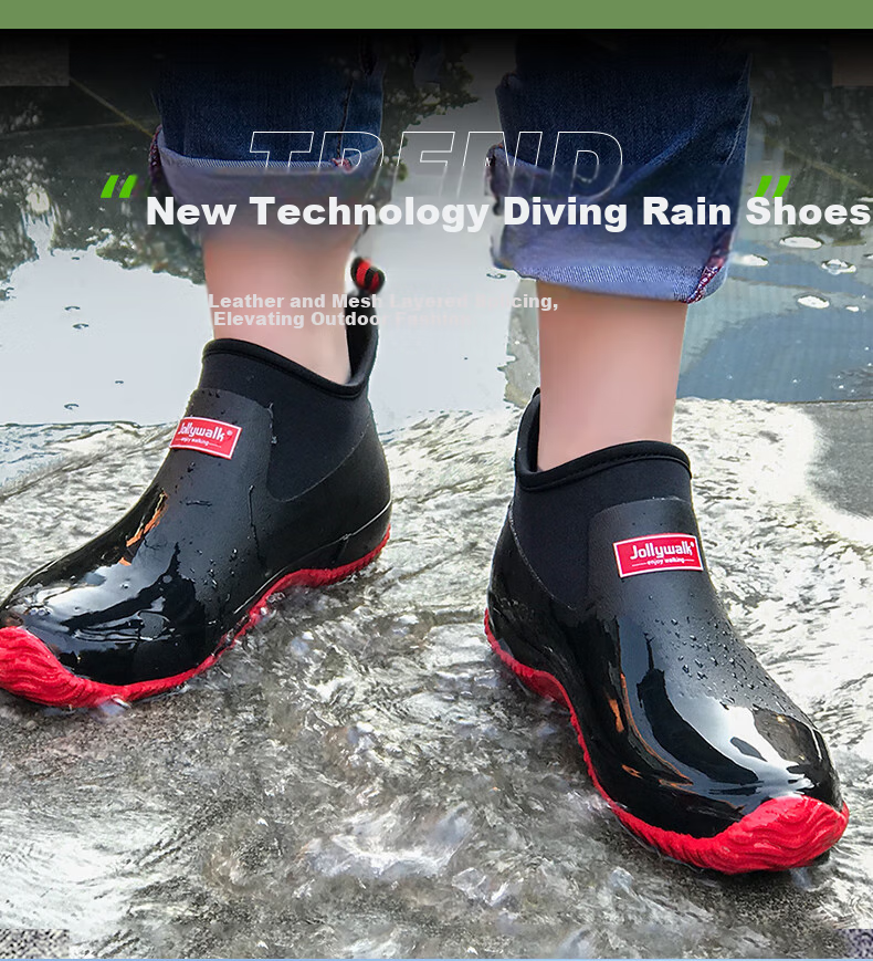 Jolly Walk Rain Boots Waterproof Shoes for Men And Women Stylish Rubber Boots Work Safety Overshoes JW218 Red And Black Size 42 5