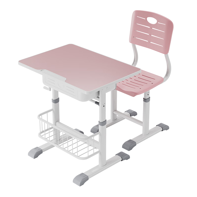 Deli KF503-L Children's Study Desk And Chair Set, School Desk And Chair, Student Home Writing Desk with Adjustable Height Homework Chair (Pink)