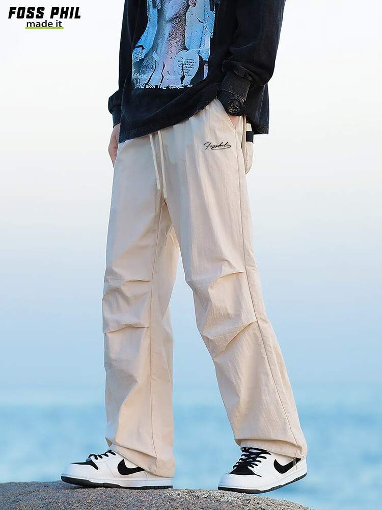 Foss Phil American-Style High Street Cargo Pants for Men, Spring And Autumn Ice-Cool Sports Straight-Leg Tapered Casual Pants, FPK57 Black M 10