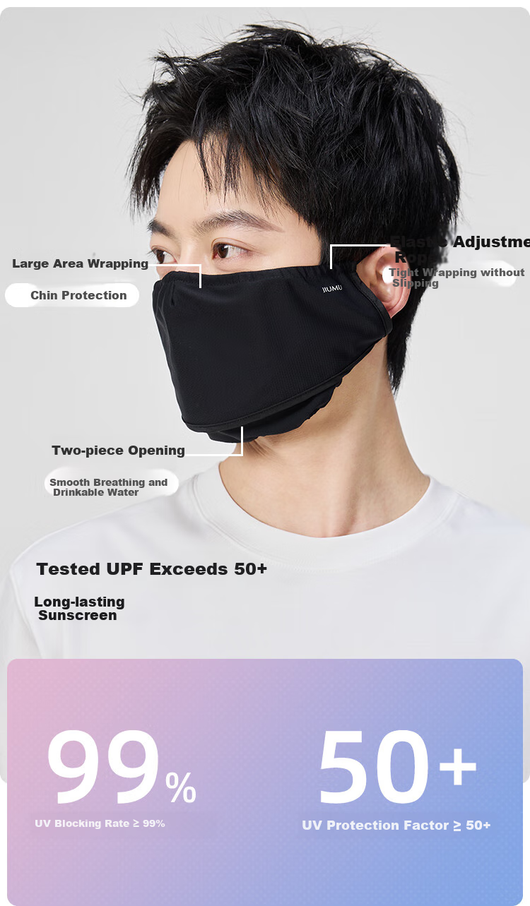 JIUMU Ice Silk Sun Protection Face Mask for Men, Summer UV Protection, Sunshade, Cycling, Hiking, Breathable, Three-Dimensional Full Face Sun Protection Mask 3