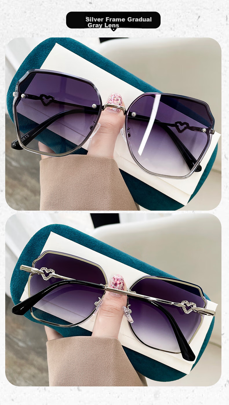 Angelamiao Fashion Women's Sunglasses, Frameless Cut-Out Sunglasses, UV Protection, Bare-Faced Slimming Effect, Silver Frame with Gradient Lenses 11