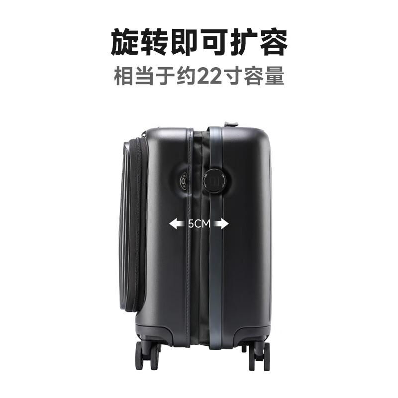 CROWN Large Capacity Aluminum Frame Suitcase Trolley Case 5308 Iron Gray Zipper 20-Inch Carry-On Expandable by 18%
