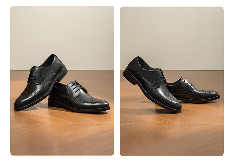 Goldlion Men's Shoes, Urban Formal Wear, Distinctive Carved Leather Shoes, Durable Comfortable Brogue Shoes, 59621018401A, Black, Size 40 19