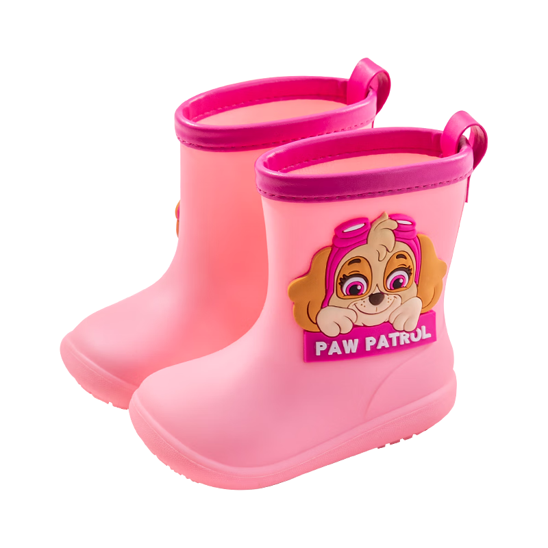 Zhubaba Children's Rain Boots, Non-Slip Waterproof Wear-Resistant for Boys And Girls, 3D Cartoon Paw Patrol Style, Pink, Size 15