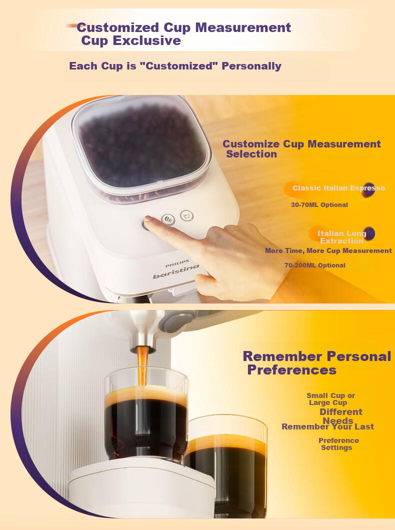 PHILIPS Fully Imported Baristina New Italian-American Fully/A Semi-Automatic Home Coffee Machine, Integrated Grinding Small Coffee Maker BAR Series bar300/60 11
