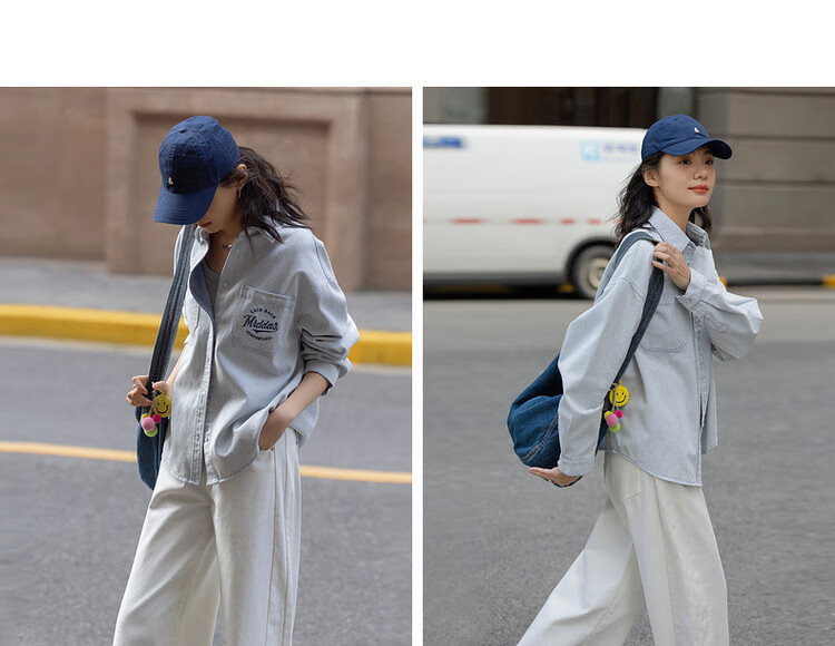 Dme [Breathable Denim] Spring American Retro Cloud-Feel Cotton Pocket Embroidered Lapel Loose Women's Denim Jacket 4