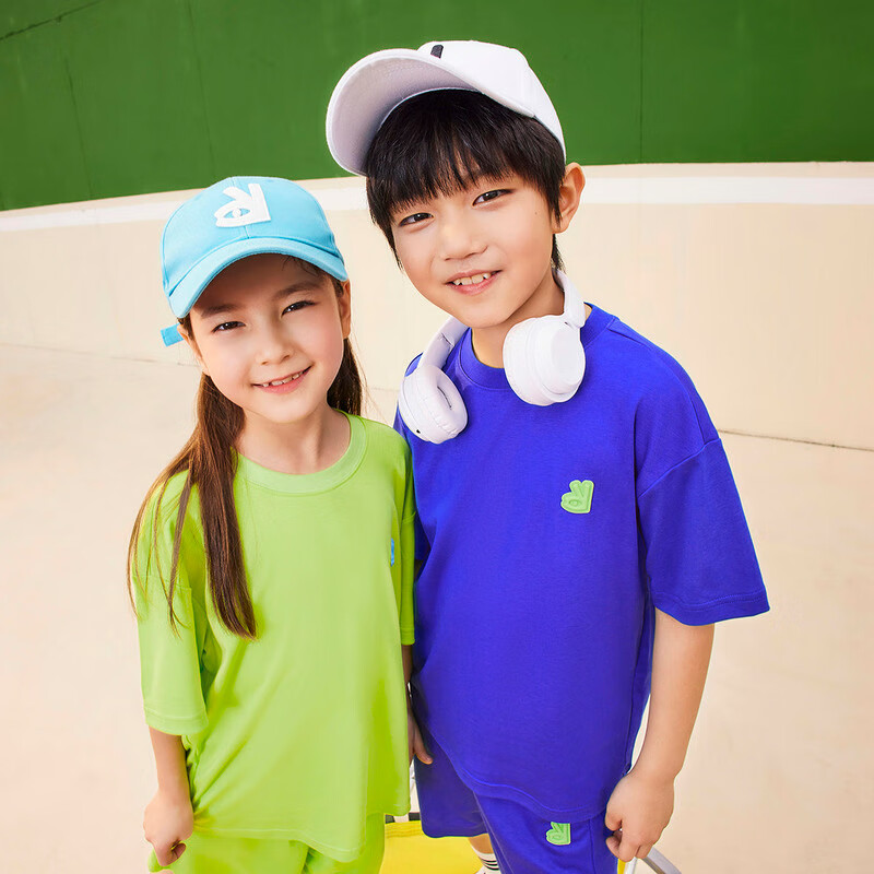 Annil Children's Clothing, Boys And Girls Short-Sleeve T-Shirt, Antibacterial Long-Staple Cotton, Summer Fashion, Pure Cotton, Casual Round Neck, Loose Fit, Nebula Blue