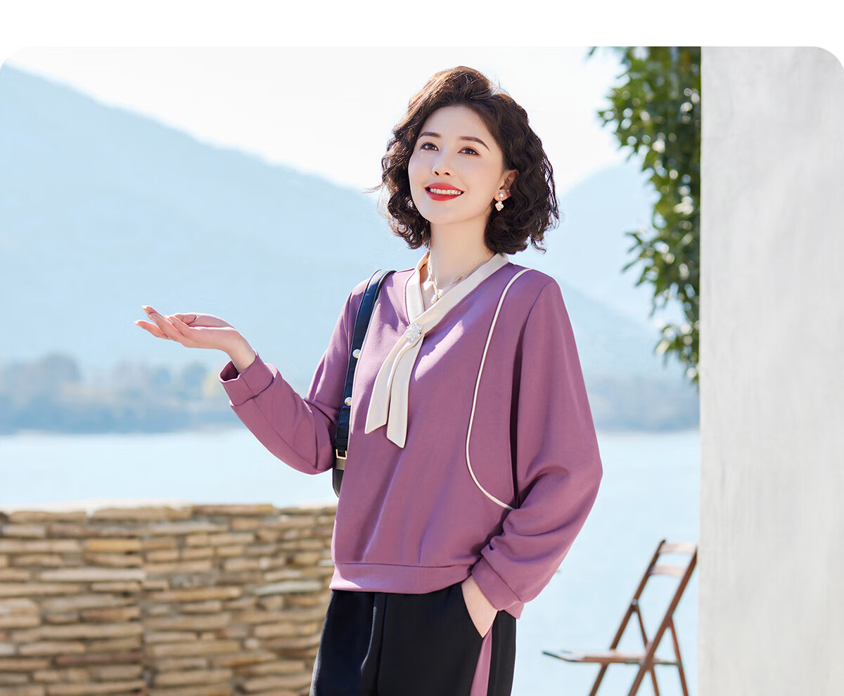 Yuzhaolin Mom Spring Sports Suit Middle-aged and Elderly Women's Long Sleeve Sportswear Two-piece Set Y51K051 34