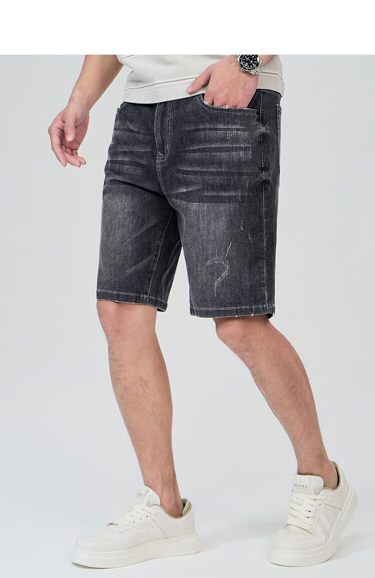DANCING WOLVES [Bingyang Bar] Summer Fashion Cat Whisker Washed Cool Breathable Men's Denim Shorts, 113 Light Blue, Size 34 11