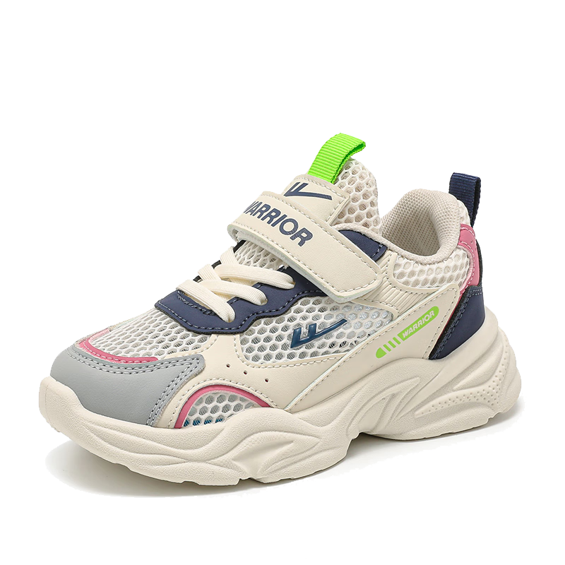 Warrior Girls' Summer Mesh Breathable Dad Sneakers Soft Sole Sports Shoes WZ(CL)-0977-1 Beige/Rose Size 34