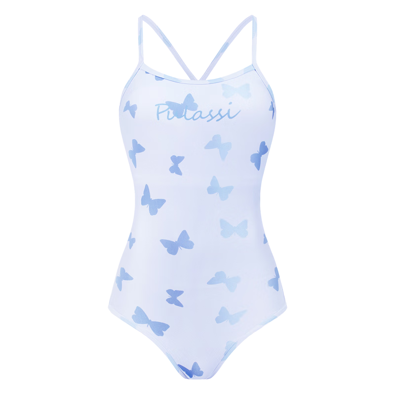 PULASSI Women's One-Piece Swimsuit, Triangle Design, Elegant Back, Sexy And Slimming, Quick-Dry Swimwear, Blue Butterfly Pattern, Size L