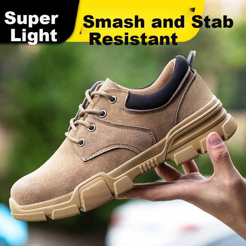 FUCHENG Safety Shoes for Men, Breathable Steel Toe Cap, Anti-Smashing, Anti-Puncture, Wear-Resistant Cowhide, Comfortable Work Protective Safety Shoes 267 Size 37