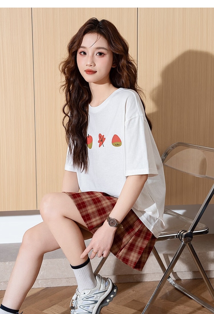 TonLion 2025 Summer Women's Front Chest Pattern Printed Round Neck Short-Sleeve T-Shirt, White, L 4