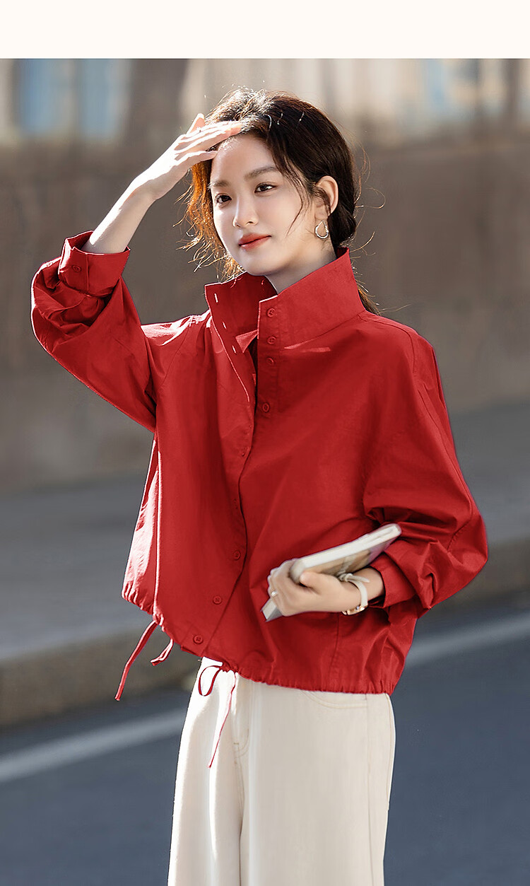 Dme [Yunduo Mian] Spring And Autumn Lightweight Outdoor Zero-Pressure Stand Collar Button-Up Concealing Petite Elegant Short Women's Jacket 11