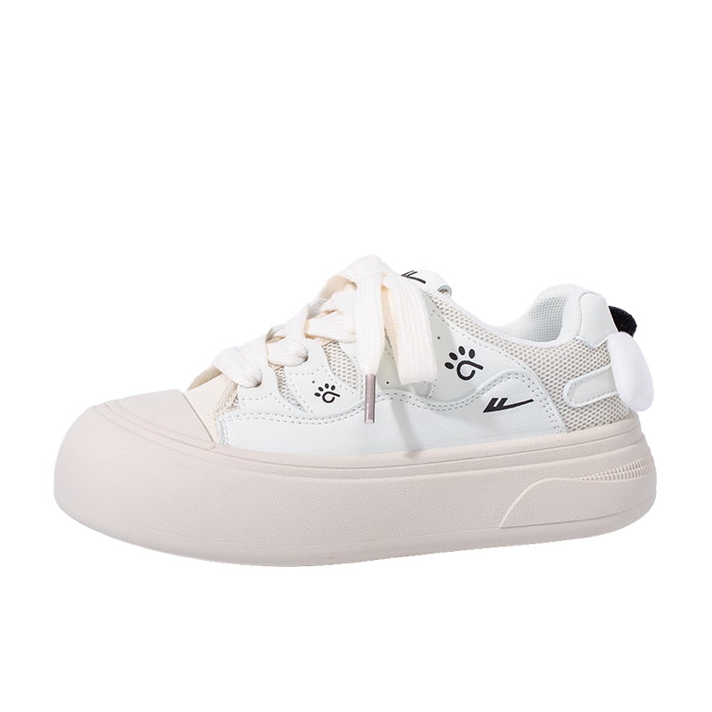 Warrior Women's Spring New Thick-Soled Casual White Sneakers 5022 Beige/Light Blue Size 35