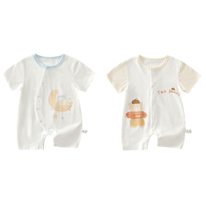 Babyprints Baby Romper 2-Pack Cotton Short Sleeve Summer Soft Bodysuit Blue Yellow Size 73