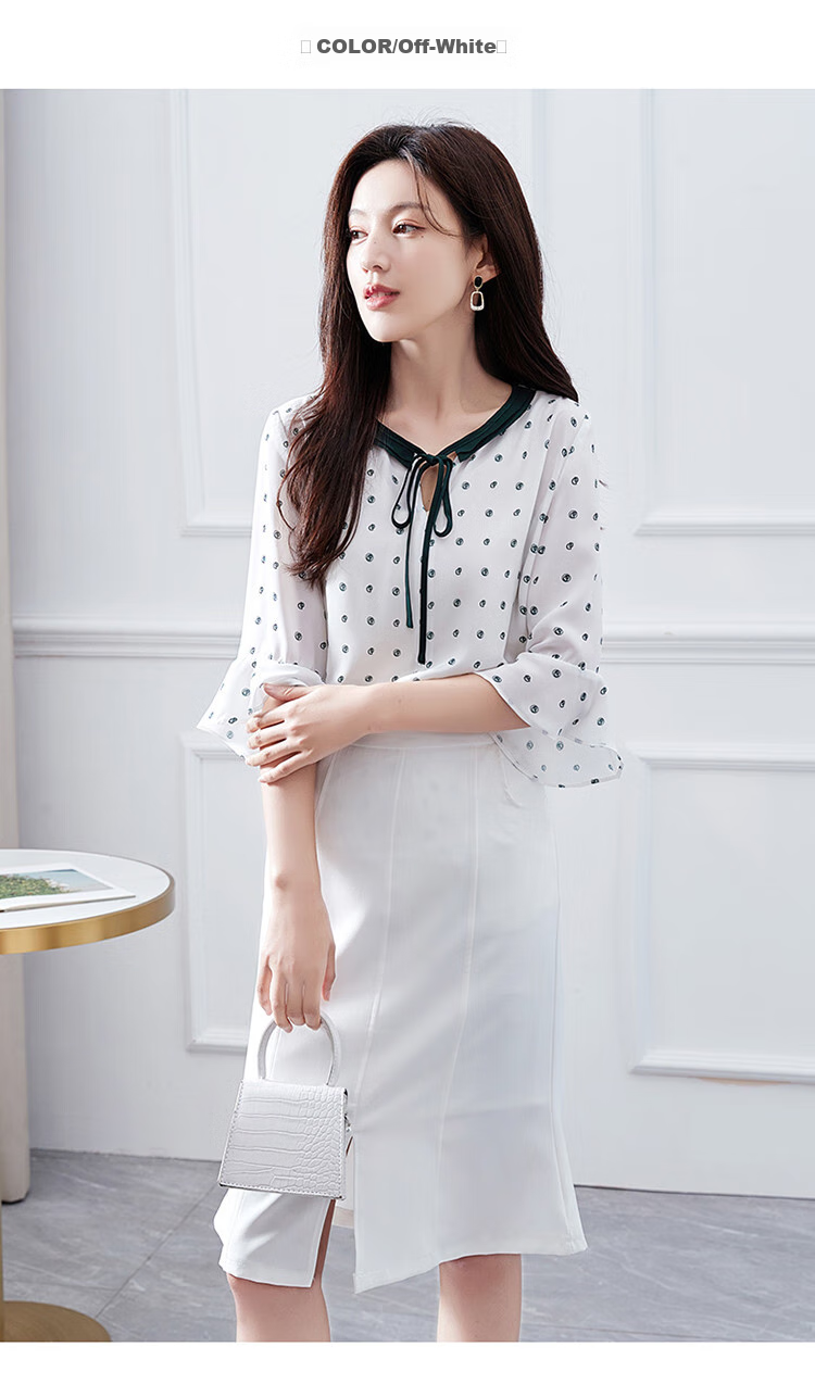 Dme Contrast Color Lace Trim Three-Quarter Sleeve Blouse Fashion Design Versatile Casual Shirt for Women, Off-White, Size S 7