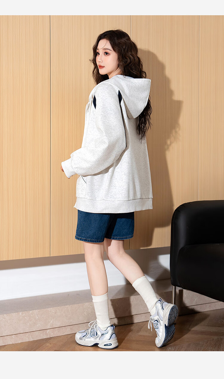 TonLion , Women's Hooded Patchwork Sweatshirt Jacket, Loose-Fitting American-Style Versatile Sporty Trendy Top for Fall/winter 2026 8