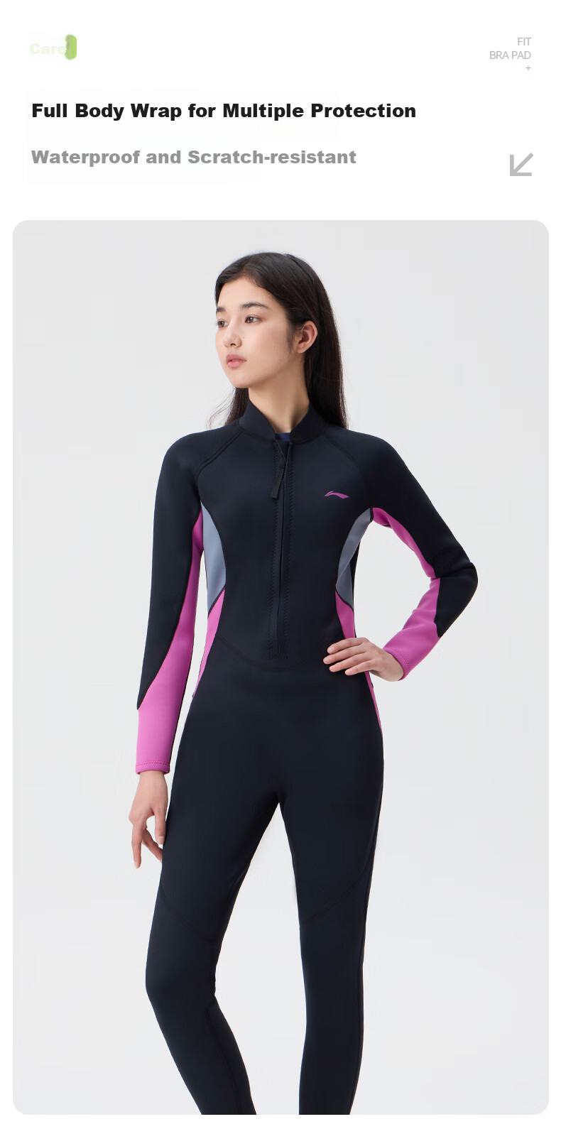 Li-Ning Women's Long-Sleeve And Long-Pants One-Piece Swimsuit, Hot Spring Diving Surfing Suit, Swimming Gear, 0101 Black XXL 6