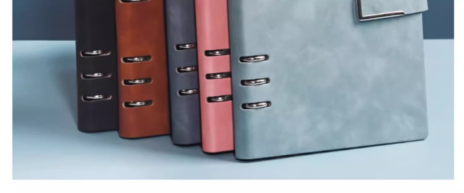Tangyi B5 Blue-Gray 9-Ring Leather-Bound Loose-Leaf Notebook, 100 Sheets, 200 Pages, Premium Business Work Notebook, Study Journal, Office Meeting Record Book, Customizable Logo 11