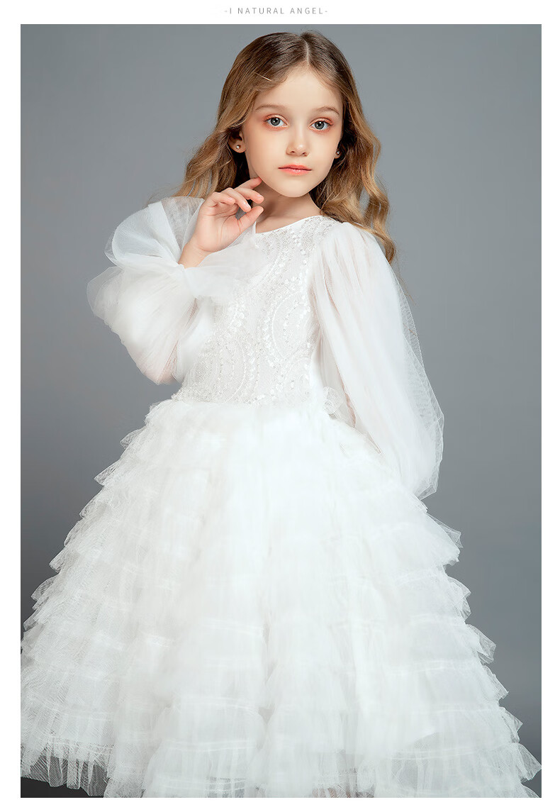I natural Angel High-End Runway Wedding Flower Girl Dress White Princess Children's Evening Dress Stylish Gift Spring 12