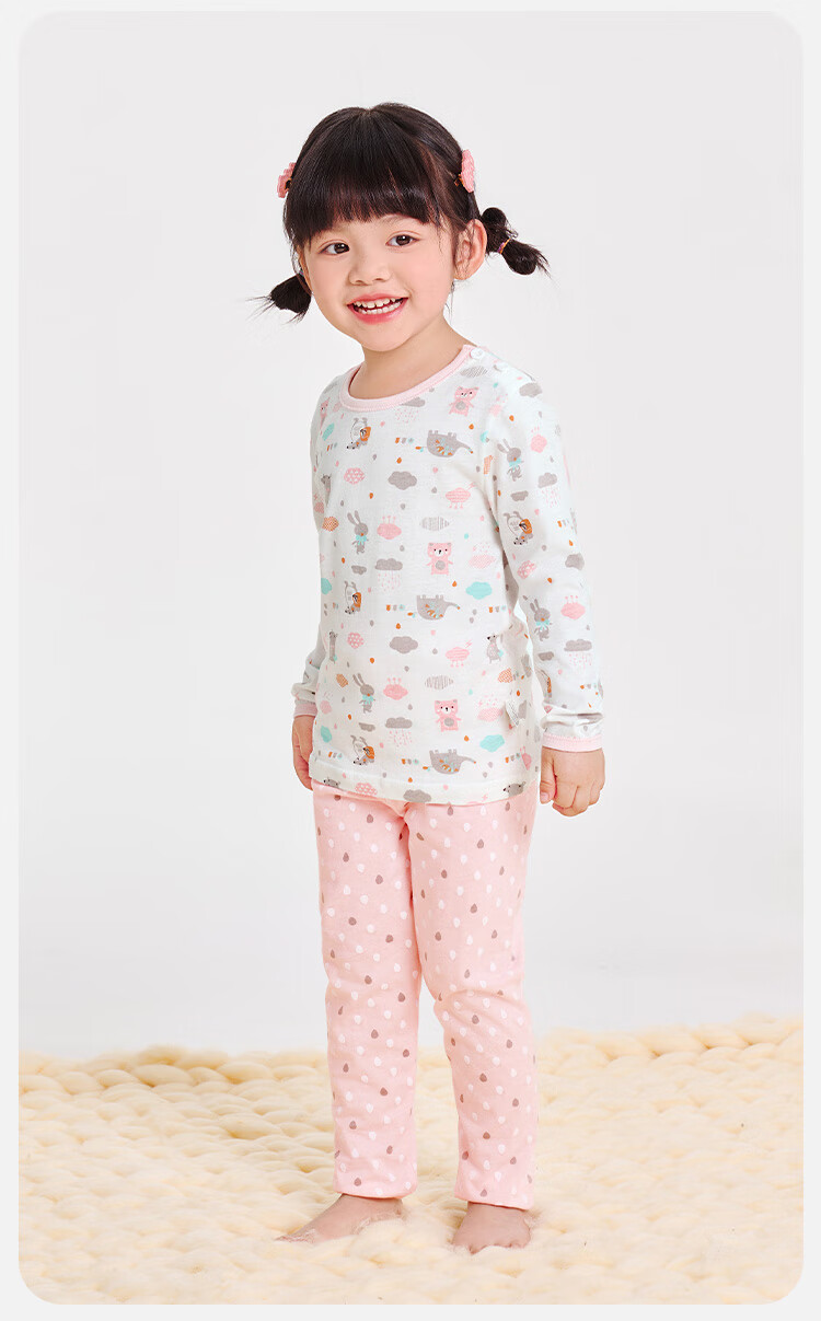 YUZHAOLIN Girls' Pajamas Spring Children's Home Wear Set for Young And Older Kids, Pure Cotton All-Season Air Conditioning Clothes, Animal Park Desig 9