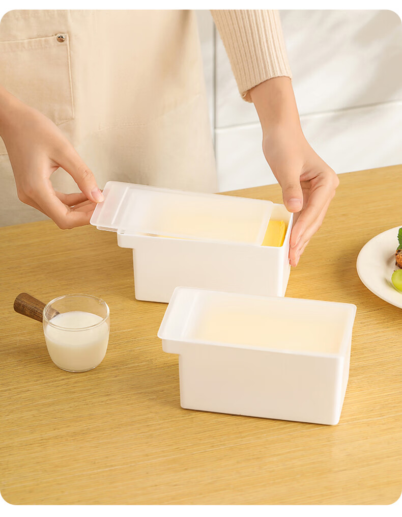 Baijie Butter Container, Storage Box with Lid, Refrigerator Organizer, Cheese Cutter, Large Size 14