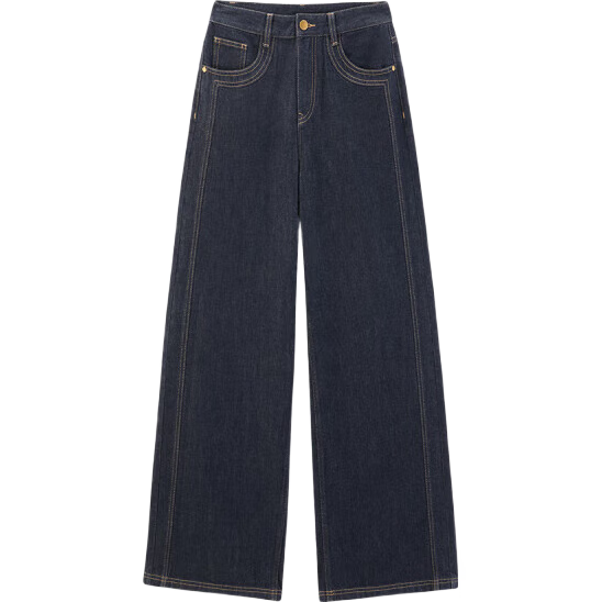 Taipingniao Women's Jeans, Autumn Straight-Leg Pants, Fashionable Casual Versatile Commuter Style, Denim Dark Blue, Size S
